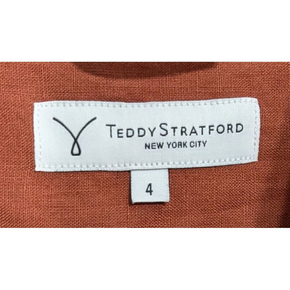 Teddy Stratford Mens 4 (L) Linen Button Down Short Sleeve Burnt Orange/Rust - Picture 6 of 9